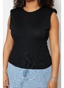 Trendyol Curve Black Wraparound Thin Knitwear With Padded Blouse