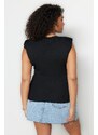 Trendyol Curve Black Wraparound Thin Knitwear With Padded Blouse
