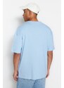 Trendyol Světle Modrá Unisex Oversize / Široký střih Posádka Neck Krátký rukáv Tištěné tričko