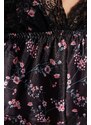 Trendyol Black Satin Floral Lace Detailed Undershirt-Shorts Woven Pajamas Set