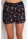 Trendyol Black Satin Floral Lace Detailed Undershirt-Shorts Woven Pajamas Set