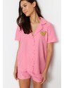 Trendyol Pink Banana Embroidered Shirt-Shorts Woven Pajama Set