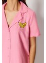 Trendyol Pink Banana Embroidered Shirt-Shorts Woven Pajama Set