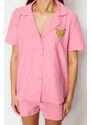 Trendyol Pink Banana Embroidered Shirt-Shorts Woven Pajama Set