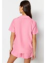 Trendyol Pink Banana Embroidered Shirt-Shorts Woven Pajama Set