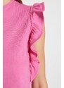 Trendyol Pink 100% Cotton Ruffled T-shirt-Shorts, Knitted Pajamas Set