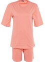 Trendyol Peach Unisex 100% Cotton Slogan Printed T-shirt-Shorts Knitted Pajama Set