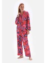 Dagi Pomegranate Flower Patterned Shirt Collar Satin Pajama Top