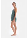 Dagi Green Lace Slit Detailed Shorts Pajama Bottoms