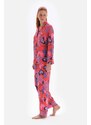 Dagi Pomegranate Flower Patterned Shirt Collar Satin Pajama Top