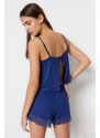 Trendyol Indigo Lace and Back Detailed Singlet-Shorts, Knitted Pajamas Set