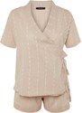 Trendyol Beige 100% Cotton Striped Viscose Wide Fit Woven Pajamas Set