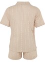Trendyol Beige 100% Cotton Striped Viscose Wide Fit Woven Pajamas Set