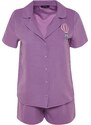 Trendyol Purple Fun Embroidered Shirt-Shorts Weave Pajamas Set