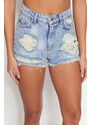 Trendyol Ripped Blue Mini Denim 100% Cotton Shorts & Bermuda