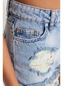 Trendyol Ripped Blue Mini Denim 100% Cotton Shorts & Bermuda