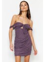 Trendyol Lilac vypasované podšívka nařasený tyl elegantní večerní šaty