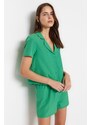 Trendyol Green Terrycotton Shirt-Shorts Woven Pajamas Set