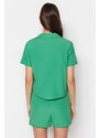 Trendyol Green Terrycotton Shirt-Shorts Woven Pajamas Set