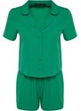 Trendyol Green Terrycotton Shirt-Shorts Woven Pajamas Set