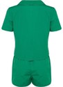 Trendyol Green Terrycotton Shirt-Shorts Woven Pajamas Set