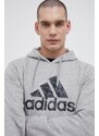 Mikina adidas pánská, šedá barva, s kapucí, s potiskem