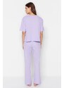 Trendyol Lilac 100% Cotton Fun Printed T-shirt-Pants Knitted Pajamas Set