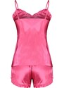 Trendyol Fuchsia Ruffled Satin Tank Top-Shorts Woven Pajama Set