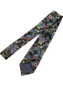 Quentino Černá pánská bavlněná kravata s modro fialovými květy