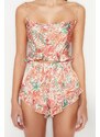 Trendyol Multicolored Floral Ruffle and Back Detailed Satin Singlet-Shorts Woven Pajamas Set.