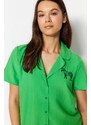 Trendyol Green Zebra Embroidered Shirt-Shorts Woven Pajamas Set