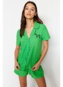 Trendyol Green Zebra Embroidered Shirt-Shorts Woven Pajamas Set