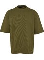 Trendyol Limitovaná edice Khaki Oversize 100% bavlna označená texturou Basic Thick T-Shirt