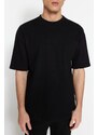 Trendyol Limited Edition Black Oversize 100% Cotton Labeled Textured Basic Thick T-Shirt