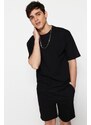 Trendyol Limited Edition Black Oversize 100% Cotton Labeled Textured Basic Thick T-Shirt