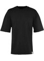 Trendyol Limited Edition Black Oversize 100% Cotton Labeled Textured Basic Thick T-Shirt