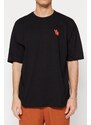 Trendyol Black Oversize Crew Neck Short Sleeve Fox Embroidered 100% Cotton T-Shirt