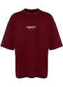Trendyol Burgundy Oversize/Wide-Fit 100% Cotton Minimal Text Printed T-Shirt