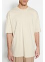Trendyol béžové oversize/wide-fit tropické tričko Arizona City s potiskem ze 100% bavlny