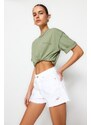 Trendyol White Ripped Detailed Denim Shorts