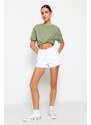 Trendyol White Ripped Detailed Denim Shorts