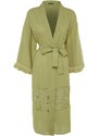 Trendyol Green Belted Maxi Woven 100% Cotton Kimono&Caftan with Lace