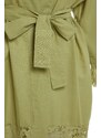 Trendyol Green Belted Maxi Woven 100% Cotton Kimono&Caftan with Lace