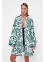 Trendyol Ethnic Pattern Belted Mini Woven 100% Cotton Kimono & Kaftan