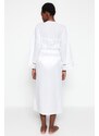 Trendyol Bridal Ecru Belted Midi Woven 100% Cotton Kimono&Kaftan with Stripe Accessories