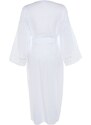 Trendyol Bridal Ecru Belted Midi Woven 100% Cotton Kimono&Kaftan with Stripe Accessories