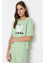 Trendyol Light Green 100% Cotton Animal Printed T-shirt-Pants Knitted Pajamas Set