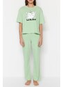 Trendyol Light Green 100% Cotton Animal Printed T-shirt-Pants Knitted Pajamas Set