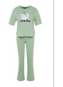 Trendyol Light Green 100% Cotton Animal Printed T-shirt-Pants Knitted Pajamas Set