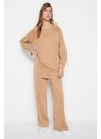 Trendyol Knitted Camel Tracksuit Set With Print Detail